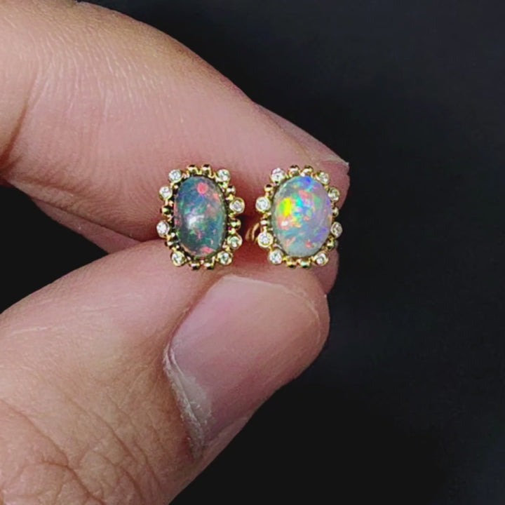 Bubble Tea Black Opal Diamond Stud Earrings