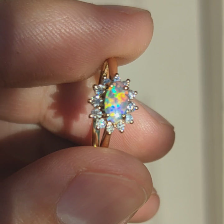 Boulder Opal Diamond Halo Engagement Ring