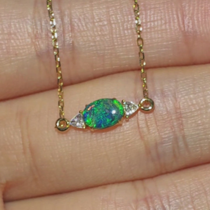 Australian Black Opal & Trillion Diamond Bracelet