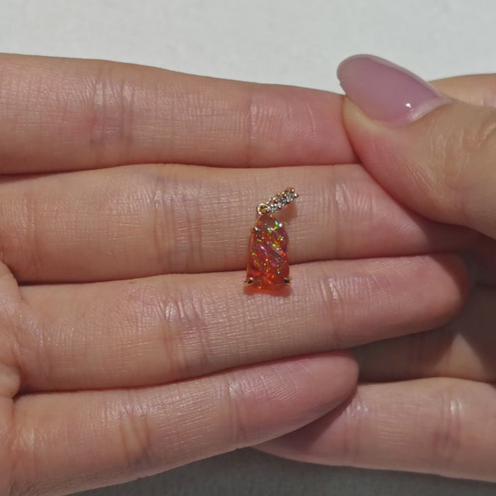 Red Fire Opal Diamond Pendant Necklace