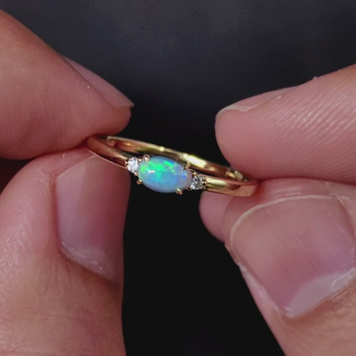 Classic Three Stones Black Opal Engagement Ring