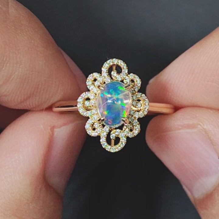 Beauty of Swirls - Fire Opal Diamond Engagement Ring