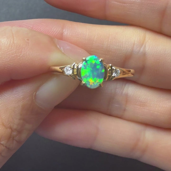 Black Opal Diamond Engagement Wedding Ring