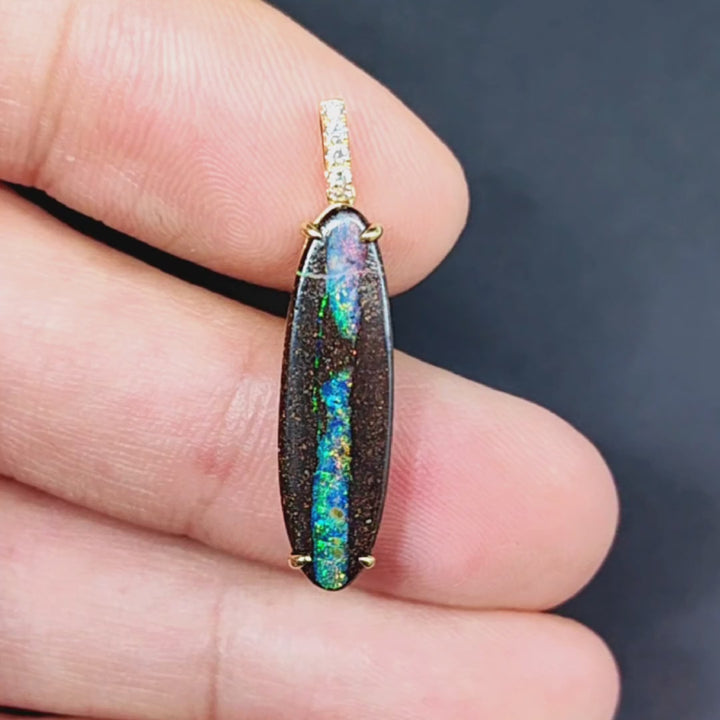 Unique Pattern Boulder Opal Diamond Necklace