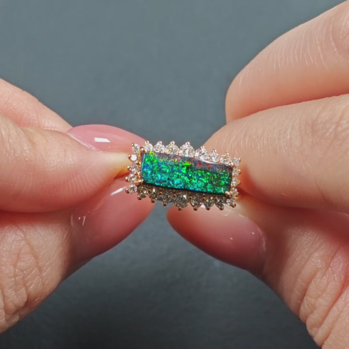 Magnificent Two Colors Boulder Opal Halo Diamond Engagement Ring