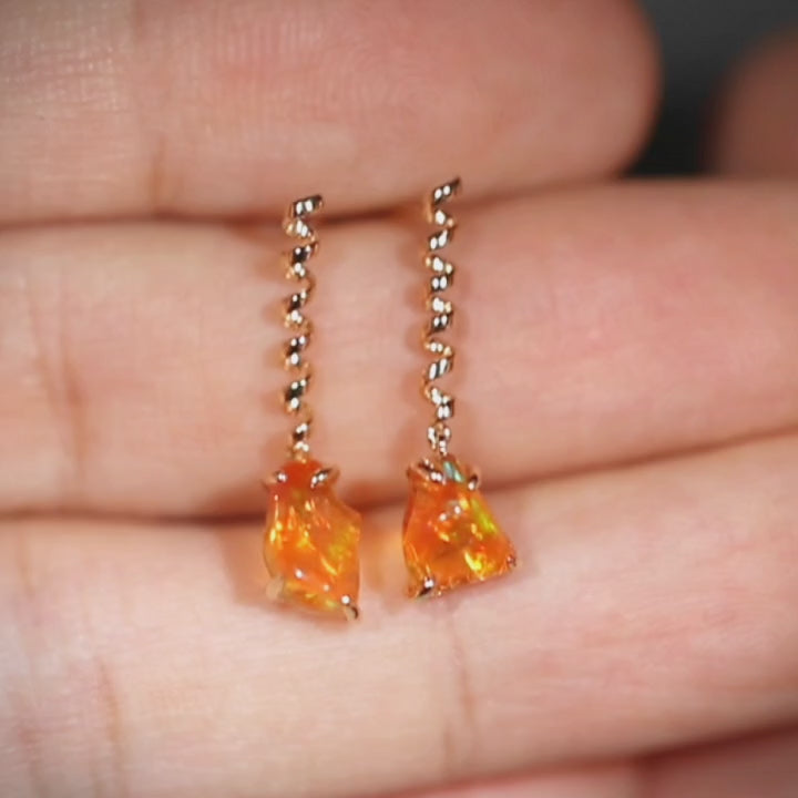 Swirl Fire Opal Drop Earrings