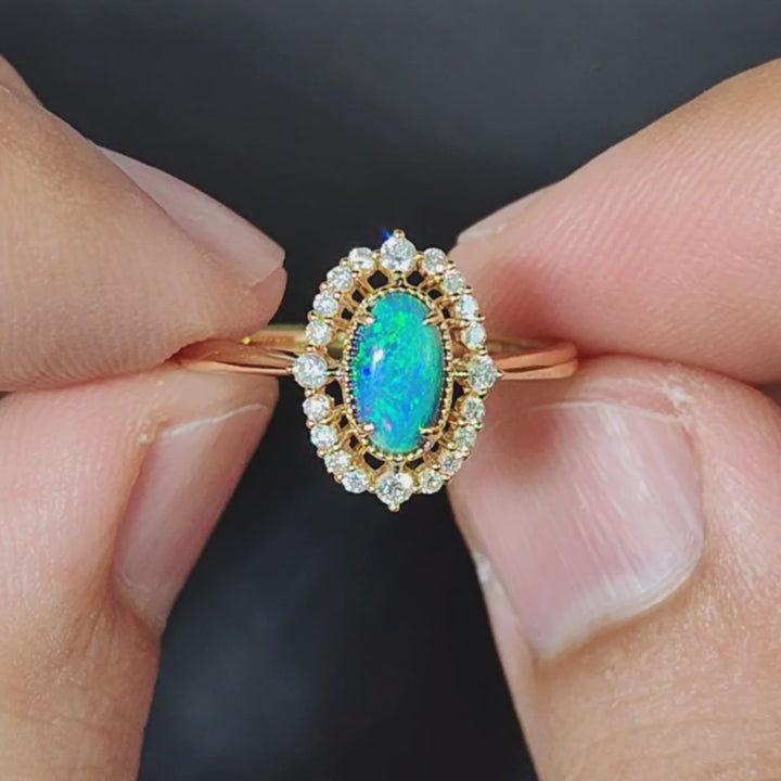 Engagement Ring: Black Opal and Diamond