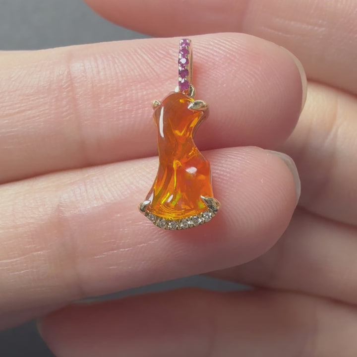 Red Fire Opal Diamond Necklace