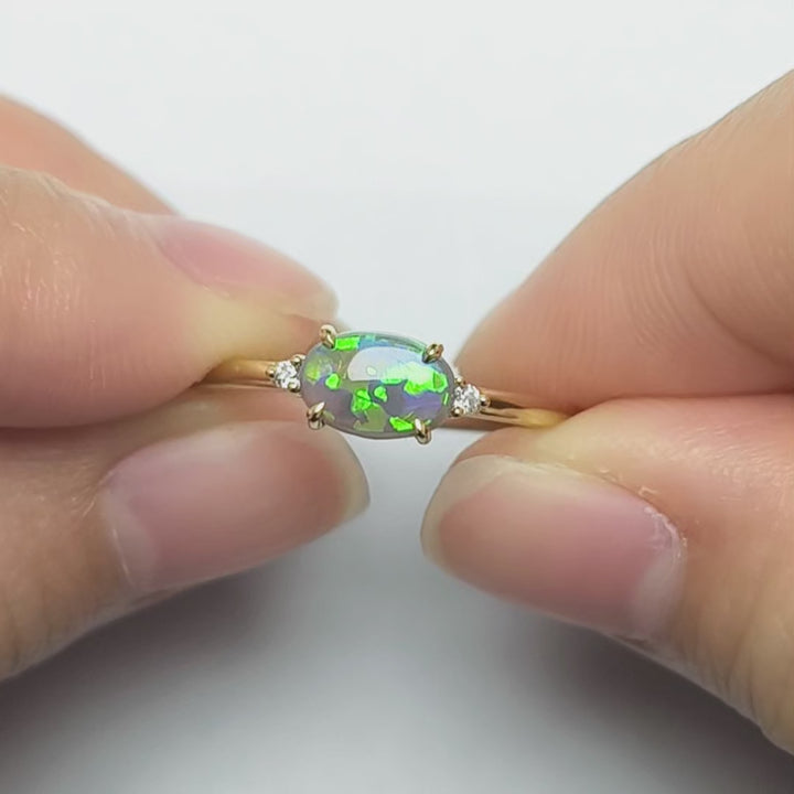 Bright Green Black Opal Diamond Engagement Ring