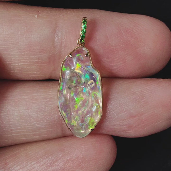 Mexican Fire Opal, Tsavorite Necklace