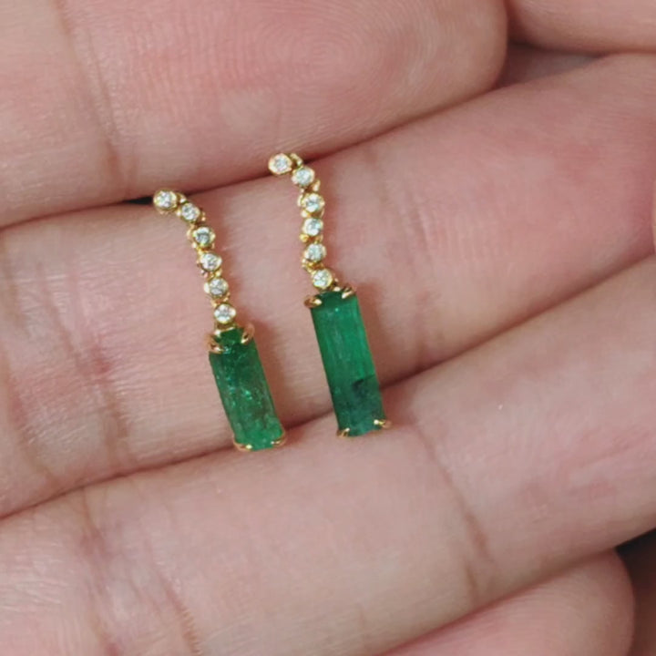 Colombian Raw Emerald Diamond Drop Earrings 