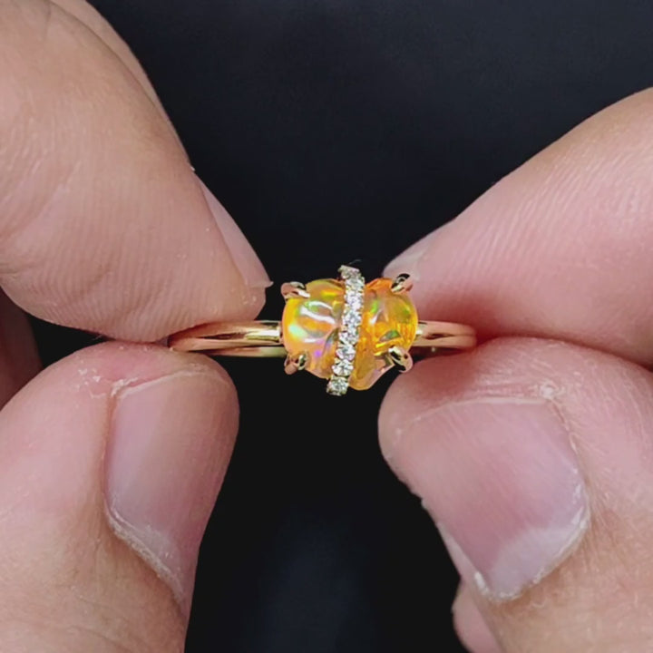 Ribbon Wrapped Fire Opal Diamond Engagement Ring