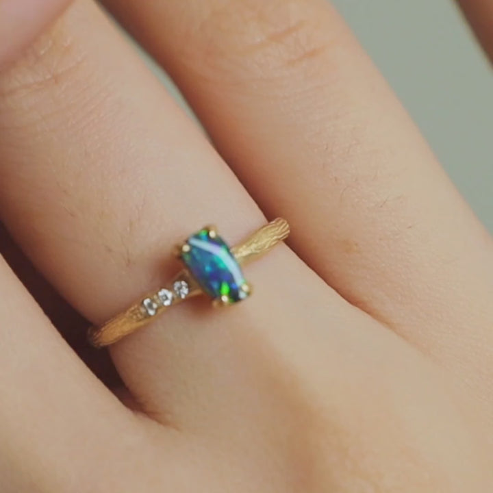 Tree Branch Boulder Opal Diamond Engagement Ring
