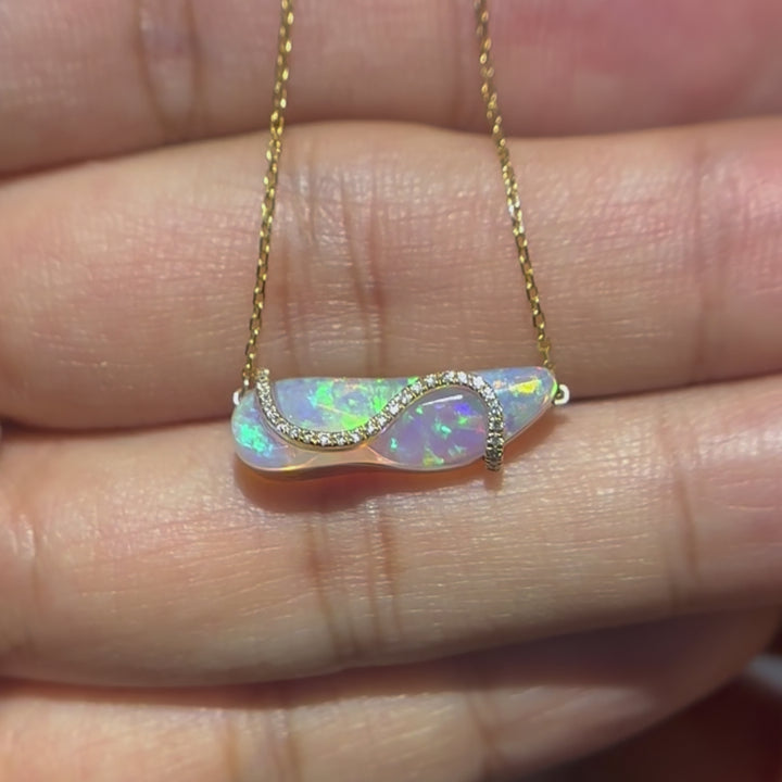 S Shaped Diamond Opal Fossil Shell Necklace