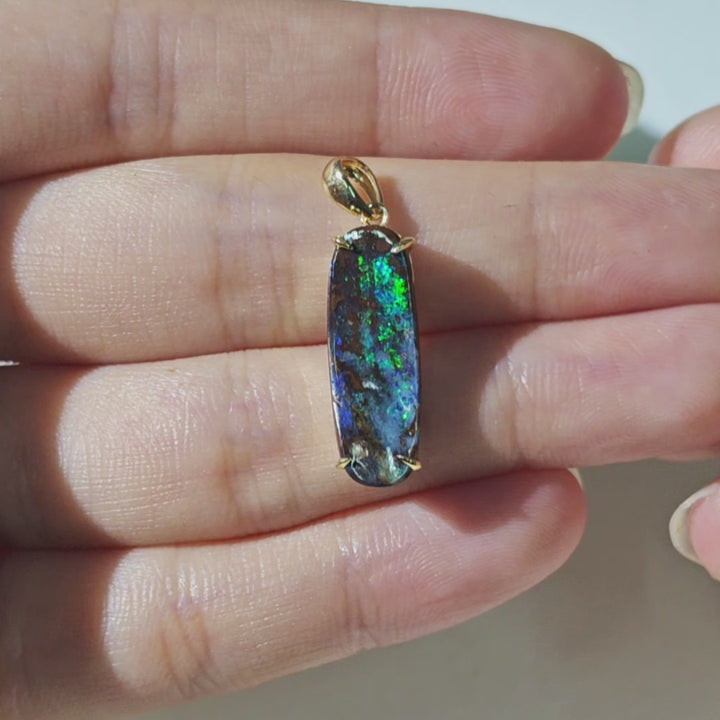 Oval Australian Boulder Opal Pendant Necklace