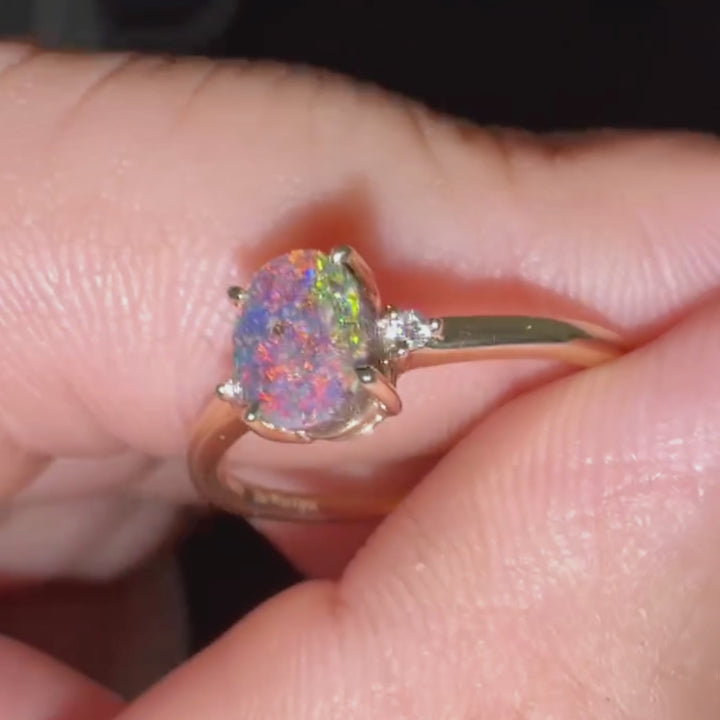 Red Boulder Opal Diamond Engagement Ring