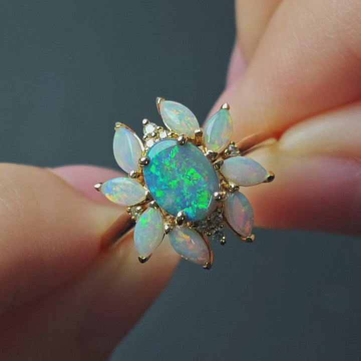 Black Opal & Crystal Opal Diamond Engagement Ring