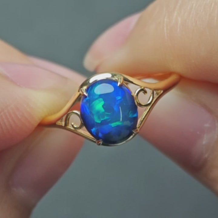 Black Opal Engagement Ring 14K