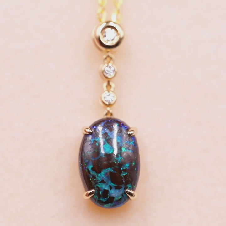 Cabochon Boulder Opal Diamond Necklace