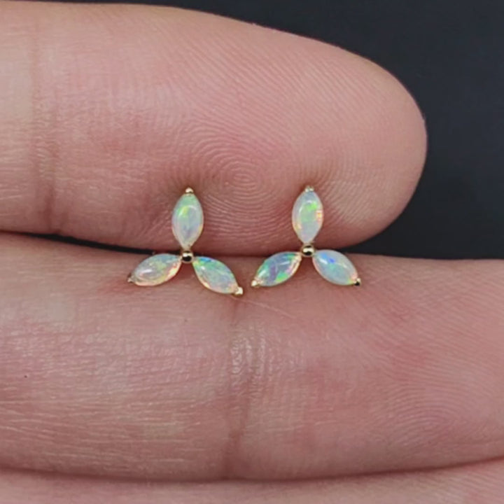 Flower Design Opal Stud Earrings