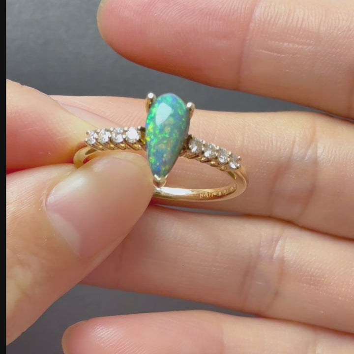 Stylish Black Opal Diamond Engagement Ring