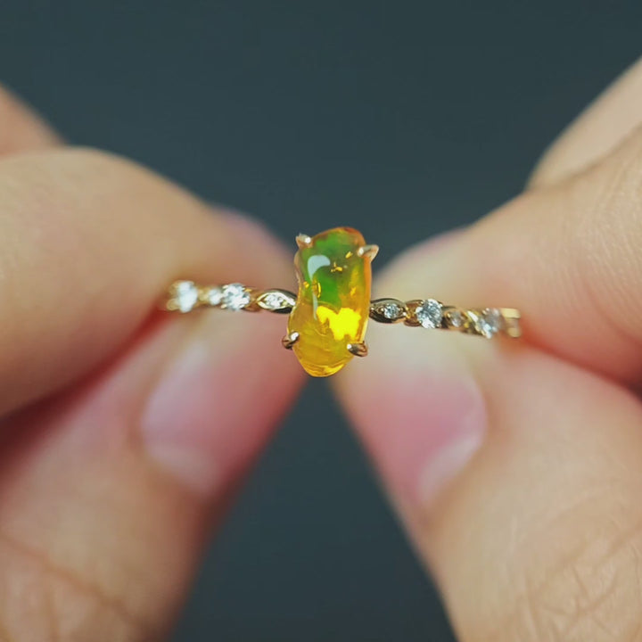 Mexican Fire Opal Diamond Engagement Ring 14K Yellow Gold