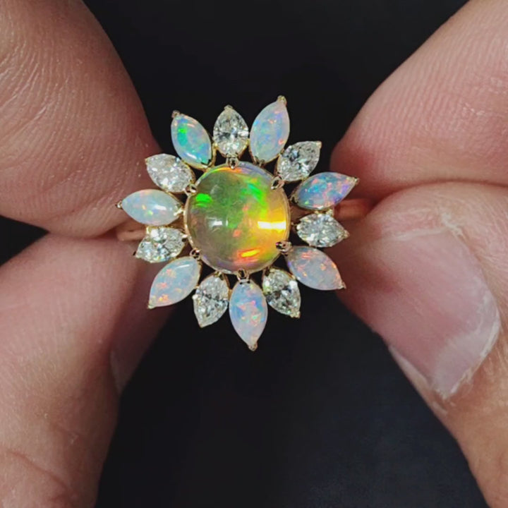 My Shining Star - 1.69ct Fire Opal Marquise Cut Diamond Engagement Ring