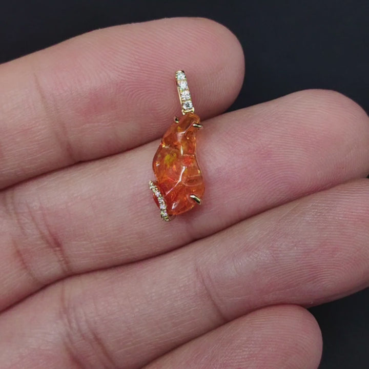 Free Shaped Fire Opal Diamond Necklace