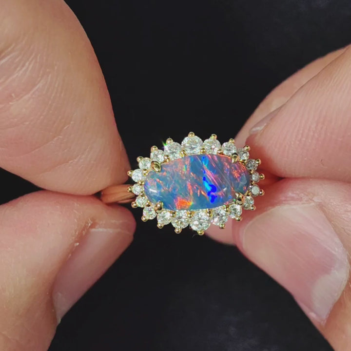 Certificated Black Opal Halo Diamond Engagement Ring