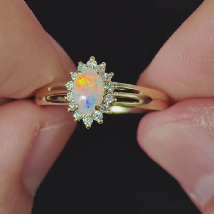 Oval Shaped Opal Diamond Engagement Ring