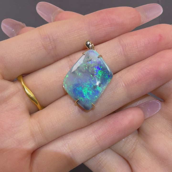 Australian Black Opal Necklace 14K Yellow Gold