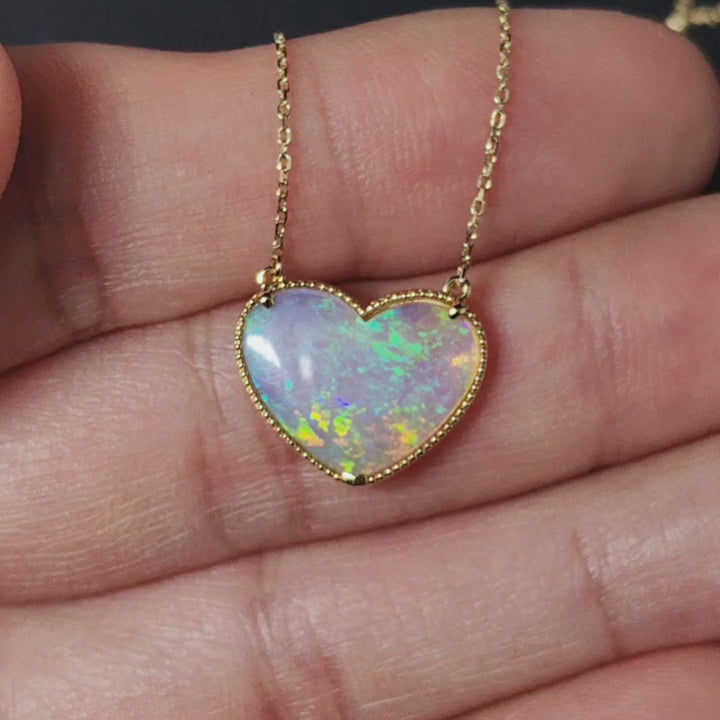 Heart Shaped Australian Solid Opal Necklace