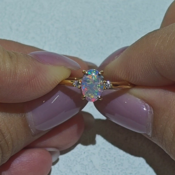 Minimalist Black Opal Diamond Ring 