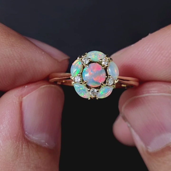 Plum Blossom Black Opal Diamond Engagement Ring