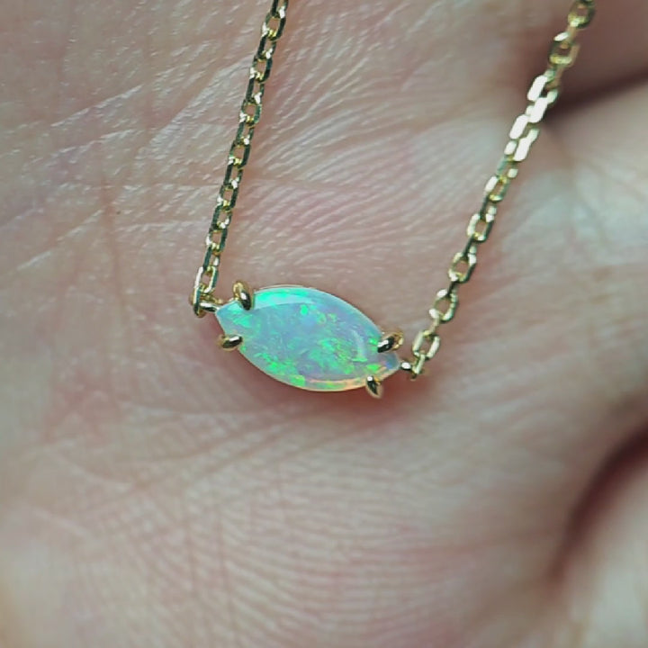 Minimalist Marquise Australian Solid Opal Bracelet in 14K Yellow Gold