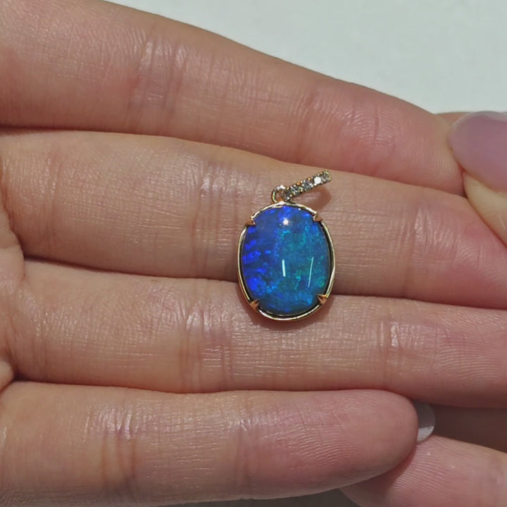 Australian Black Opal & Diamond 14K Yellow Gold