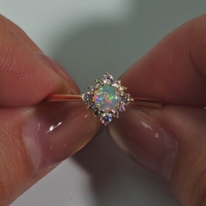 Petite Opal Diamond Halo Engagement Ring