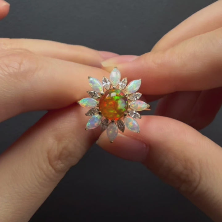 My Shining Star - Fire Opal Marquise Cut Diamond Engagement Ring