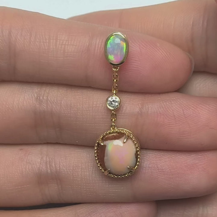 Egg Fire Opal & Australian Opal Diamond Necklace