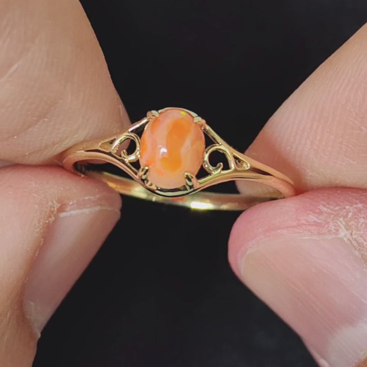 Vintage Inspired Egg Fire Opal Engagement Ring