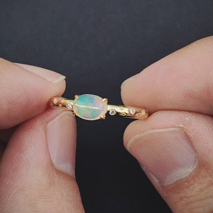 Exquisite Engagement Ring Fire Opal and Diamonds