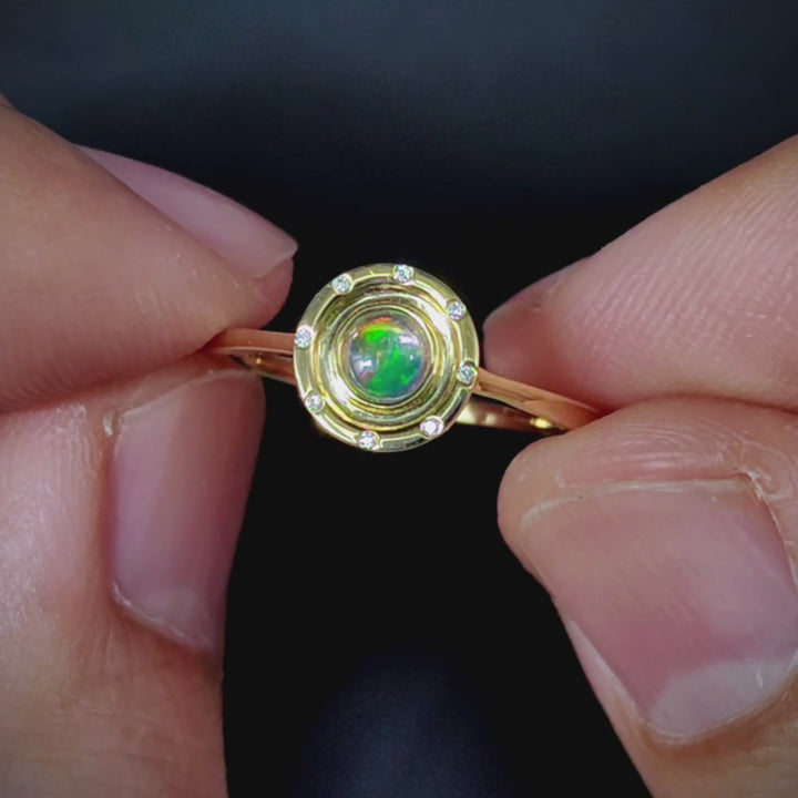 Radiant Halo Fire Opal Ring with Diamond Accents