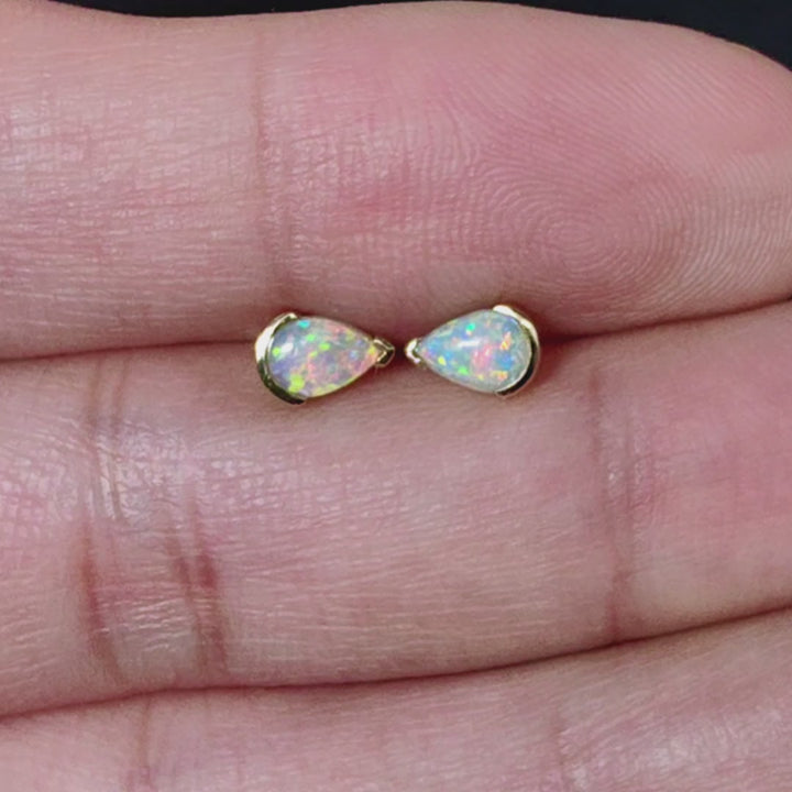 Pear Shaped Australian Opal Stud Earrings