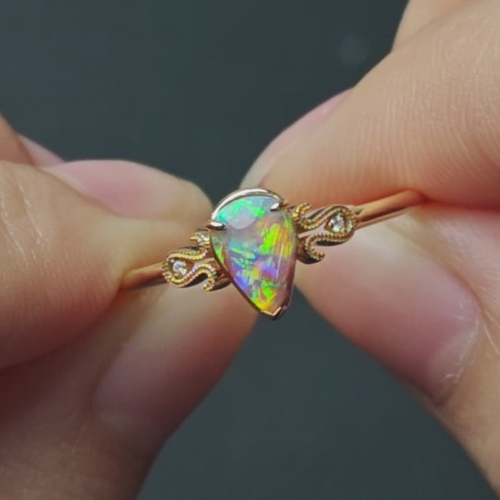 Boulder Opal Milgrain Diamond Ring 14K