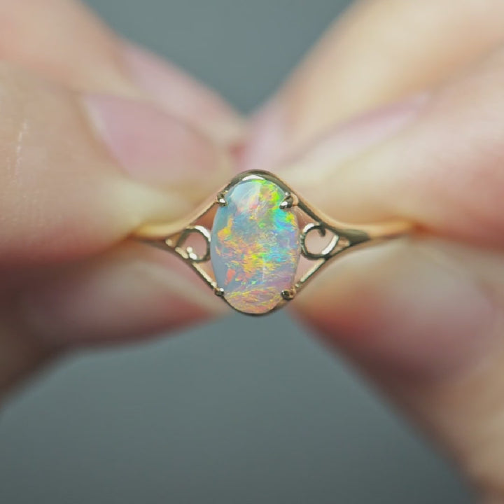 Minimalist Australian Black Opal Engagement Ring 14K Yellow Gold