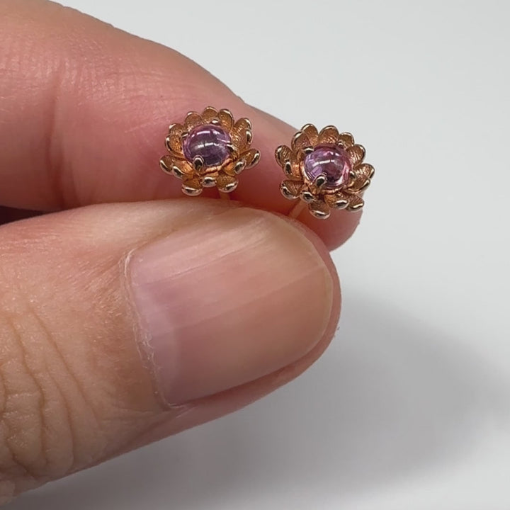 Peony Flower Stud Earrings with Pink Sapphire