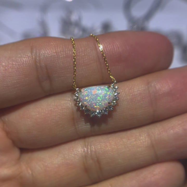 Aurora Glow Opal Diamond Necklace