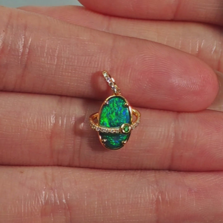 Earth-Moon Design Australian Black Opal Diamond Necklace