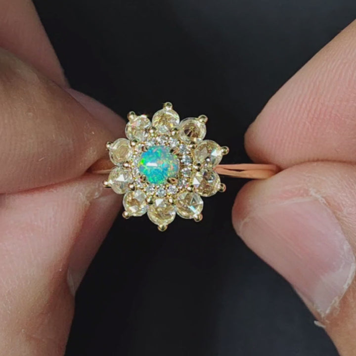 The Precious - Halo Diamond Black Opal Engagement Ring