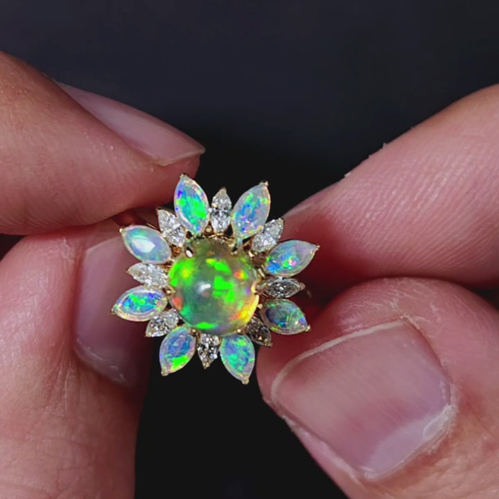 1.54ct Fire Opal Marquise Cut Diamond Engagement Ring